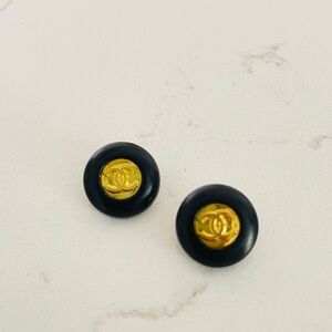 Luxury Black/Gold Upcycled Button Earrings 18mm